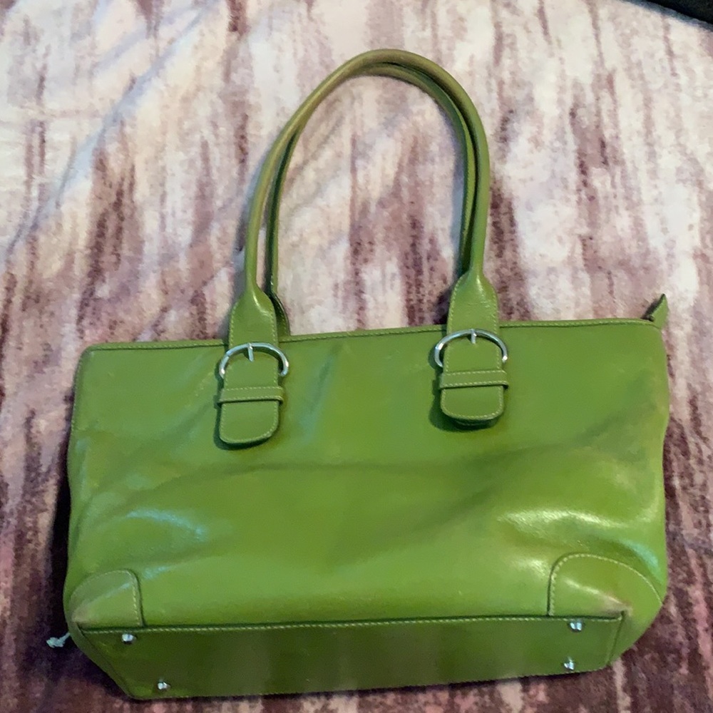 Lime green leather, Nordstrom tote bag